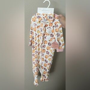 Milkberry Baby Girl Pumpkin Ruffle Footsie w/ Headband